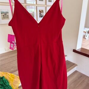 Betsey Johnson Red Sheath Dress with V-neck Sleeveless Design for Cocktail